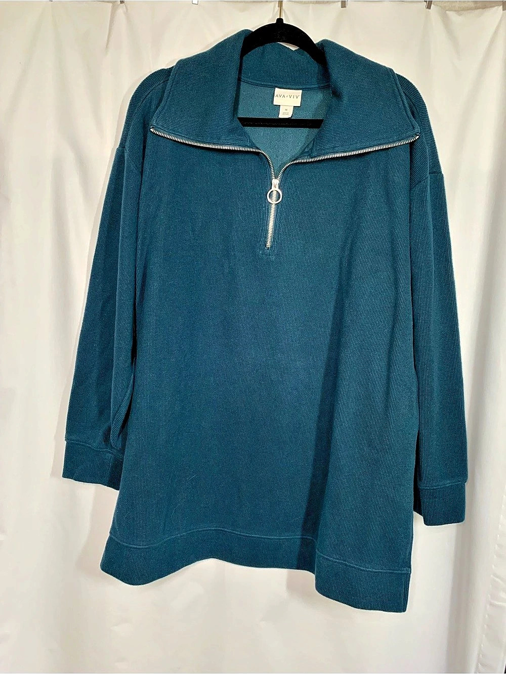 Ava & Viv Teal Quarter-Zip Pullover Size 1X Like New